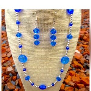 💙NEW!  Handcrafted Blue Crystal Necklace & Earring Set